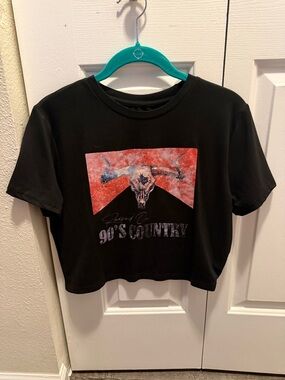 SHEIN Black Crop Tee with Red Graphic Skull